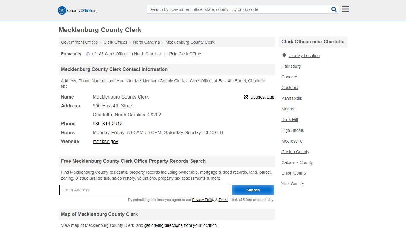 Mecklenburg County Clerk - Charlotte, NC (Address, Phone, and Hours)